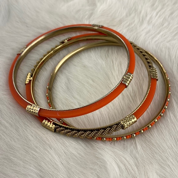 Orange & Gold Bangles Set of 3 High Quality Costume Jewelry - Picture 1 of 10
